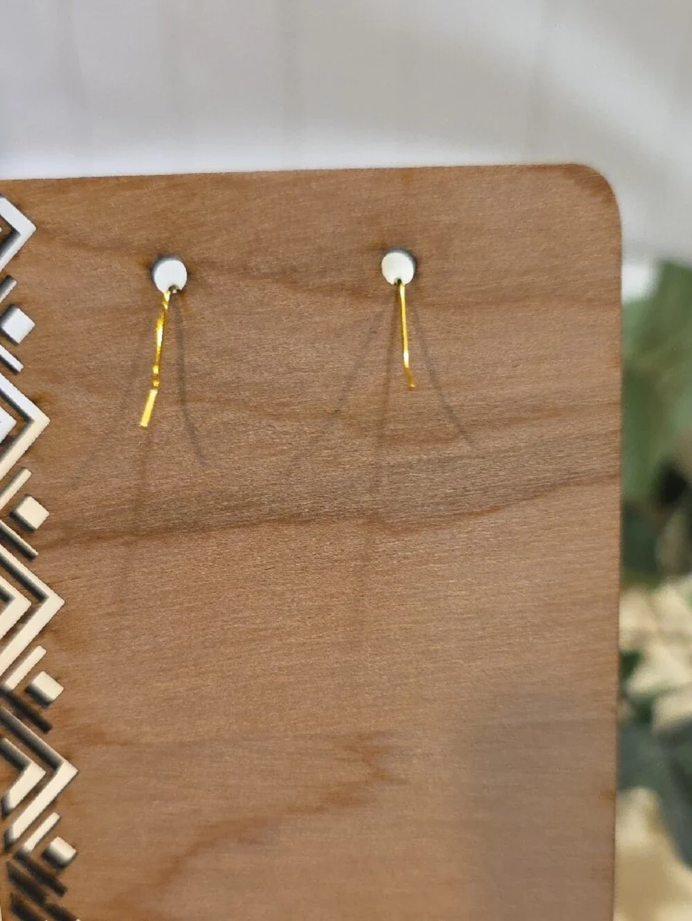 Gold Hoop Black & White Striped Wood Drop Earrings